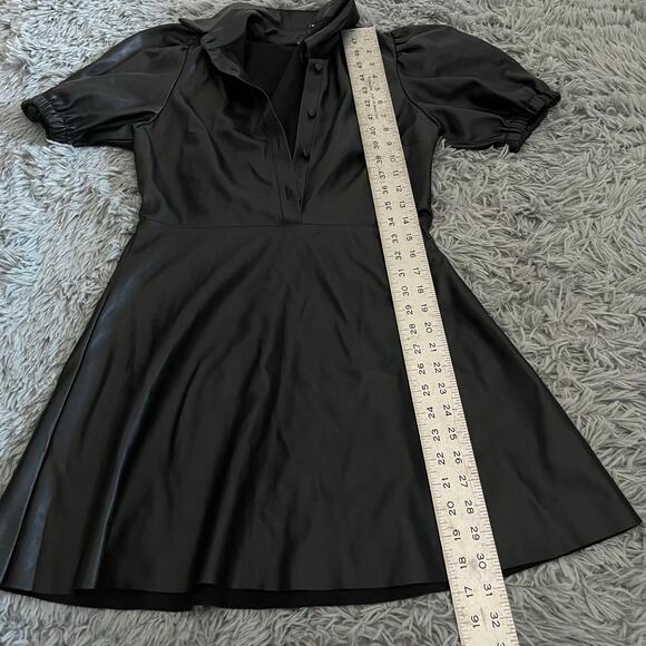 Zara Black Patent Faux Leather Puff Sleeve Whimsy Goth Pleather Mini Dress Med - Picture 8 of 10
